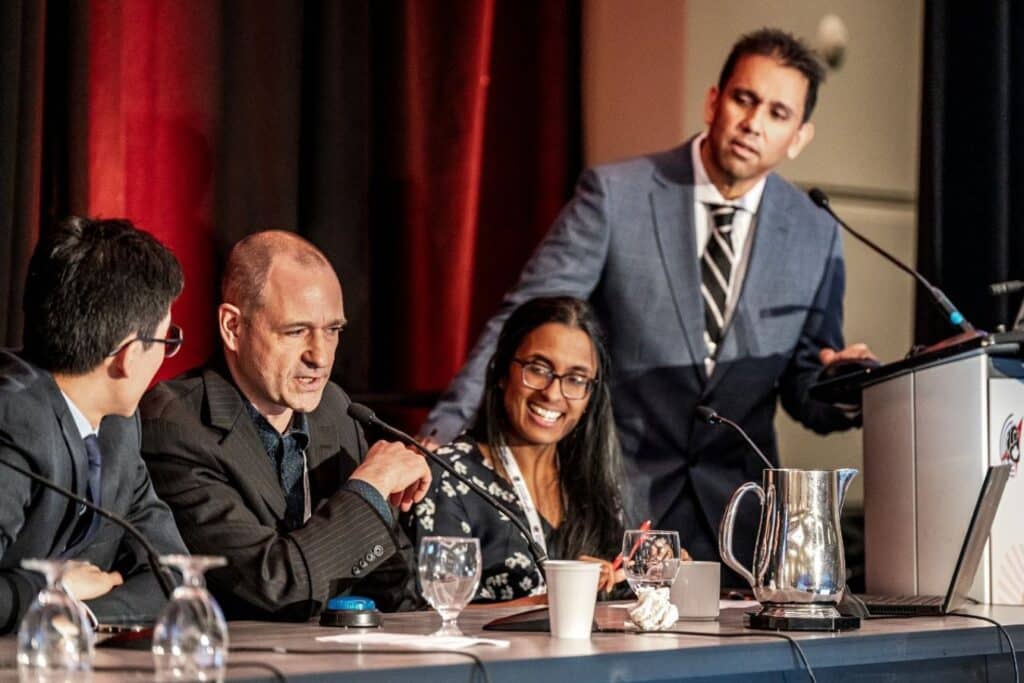 Panel discussion at a conference.